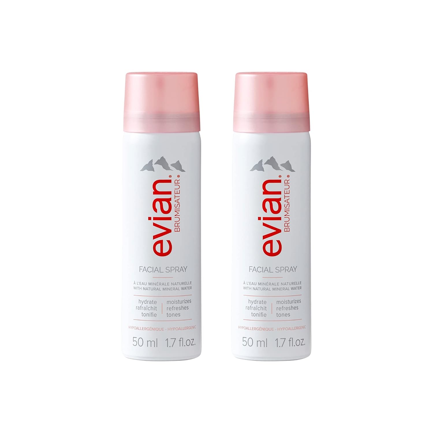 Evian Facial Spray, 1.7 oz. Travel Duo - Instantly Hydrate - Refresh Skin - Revive Makeup - TSA Compliant - All Skin Types - French Alps Skincare