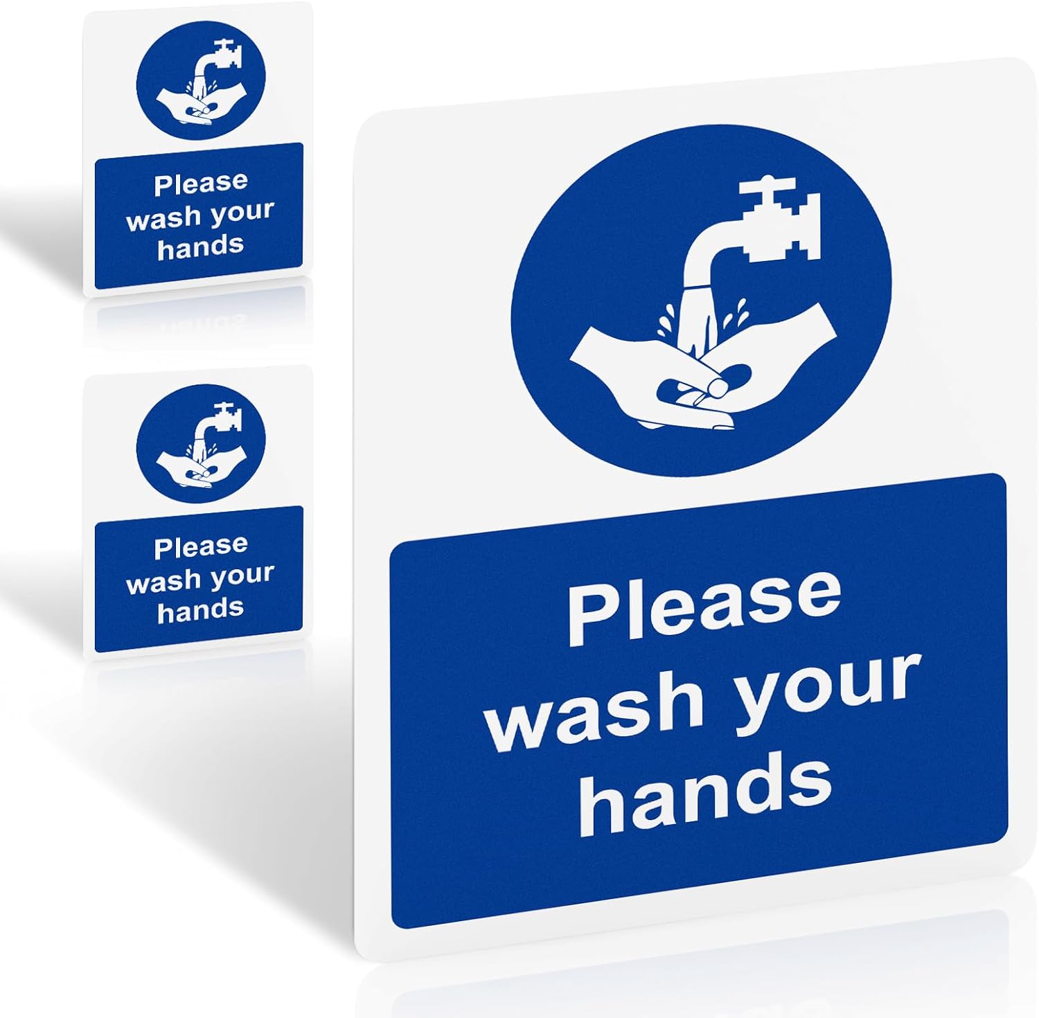 3pc Please Wash Your Hands Sign - 200mm x 150mm - Self-Adhesive Vinyl Sticker, UV Printed, Matte Finish - EN ISO 7010 Standard