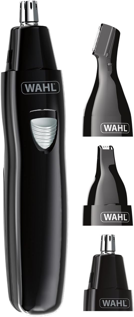 WAHL 3 in 1 Personal Trimmer, Nose Hair Eyebrow, Painless Eyebrow and Facial Hair Trimmer for Men Women, Rechargeable, Washable Heads, Black