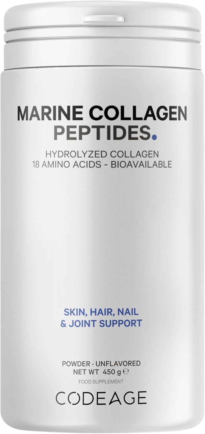 Codeage Marine Collagen Powder - Hydrolyzed Fish Collagen Peptides - Type 1 & 3 Collagen Protein Supplement – 50 Servings, Amino Acids for Skin, Hair, Nails - Non-GMO, 450 Grams