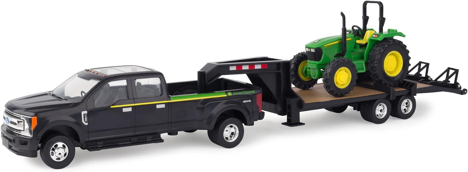 ERTL Ford F350 Pickup and Tractor Toy Set - 1:32 Scale - Includes John Deere Tractor Toy, Ford F350 Pickup Truck Toy and Gooseneck Trailer - 17.25 x 3.2 x 4.5 inches - Ages 3 Years and Up