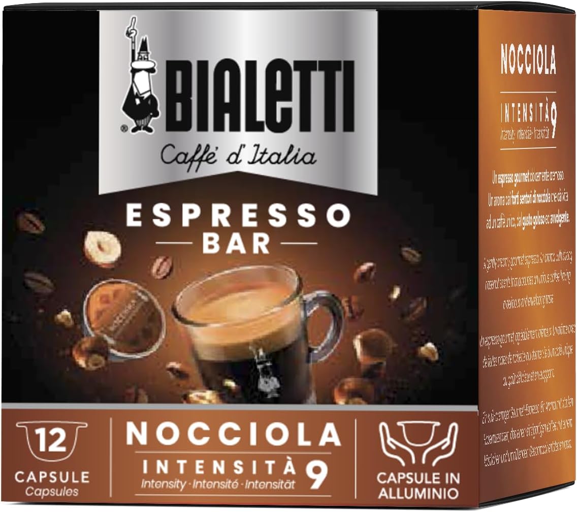 Bialetti Instant Espresso Pods – Hazelnut Roast, Compatible with Gioia Machines, Single Serve Capsules, Rich Italian Flavor (12 Count)