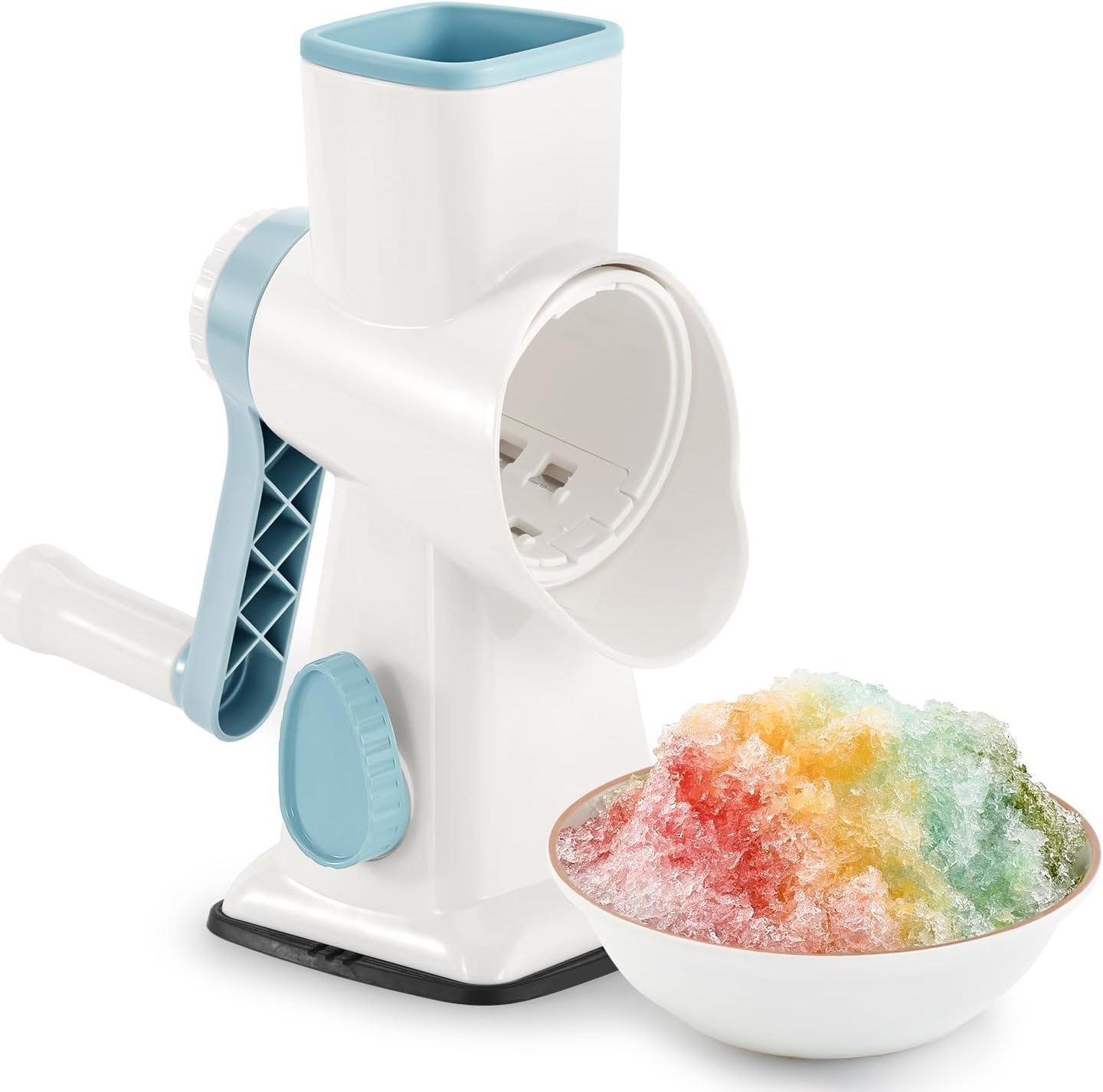 KEOUKE Rotary Ice Shaver Manual White - Stainless Steel Blade, Quick Labor-Saving Handle, Safe Stable Suction Base, Home Using Snow Cone Machine for All Ice Cubes