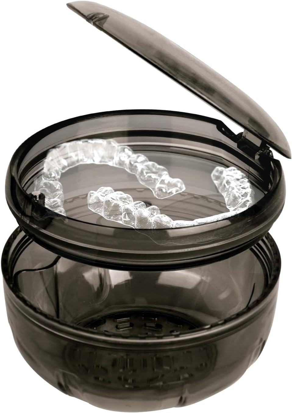 Maoerdental Retainer Cleaner Case,Double Layer No-Leak Denture Cup for Soaking Dentures, Denture Bath for Invisalign Aligner,Retainers,Mouth Guard,Night Guard (Black)