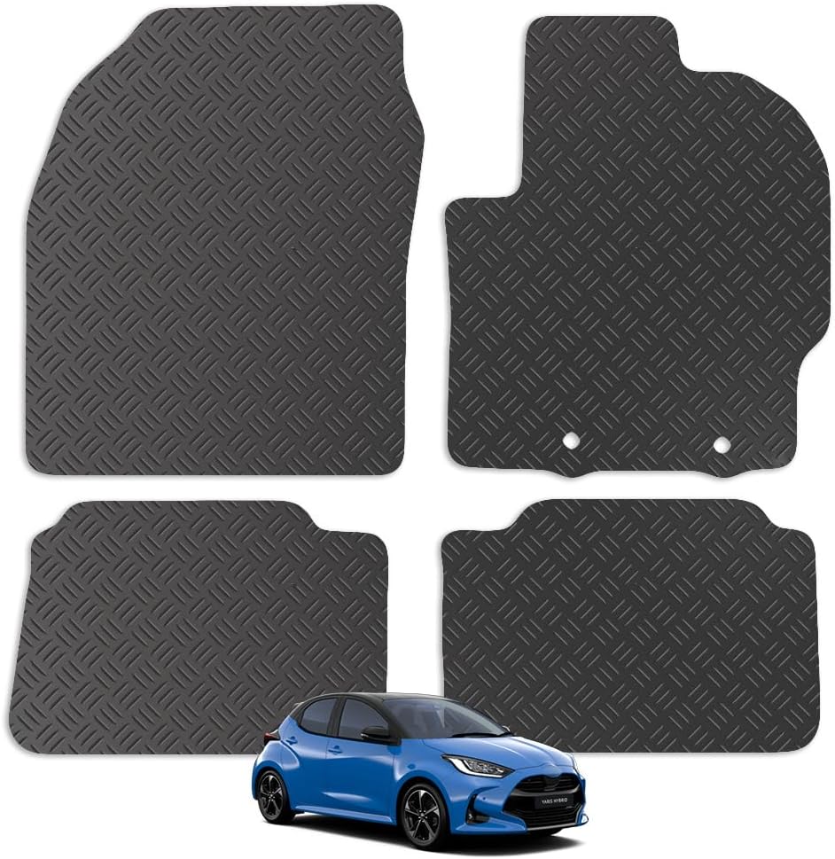Carsio Rubber Car Mats For Toyota Yaris Hybrid & Cross 2020+ Tailored Fit Floor Mat Set Complete Accessory Black Custom Fitted - All Weather & Heavy Duty, Anti-Slip Backing with Clips