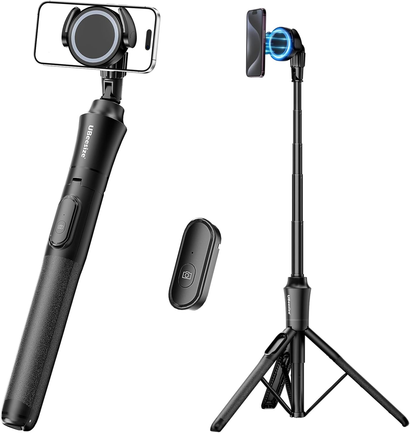 UBeesize 62'' Magnetic Selfie Stick Phone Tripod with Wireless Remote, Extendable Cell Phone Tripod Stand, Compatible with MagSafe, Cellphone Tripod for iPhone 15 14 13 12 Series and Android Phones