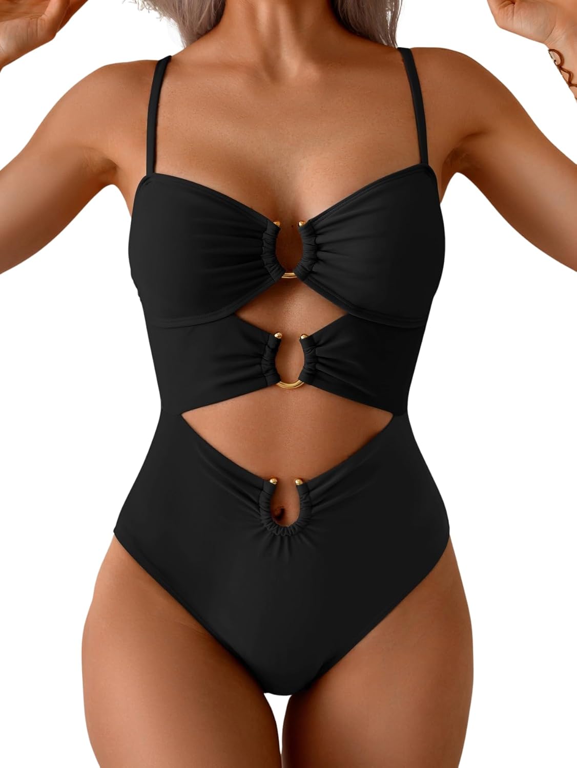 Eomenie One Piece Swimsuit for Women Ring Linked Monokini Sexy Bathing Suit Cutout Swim Suit