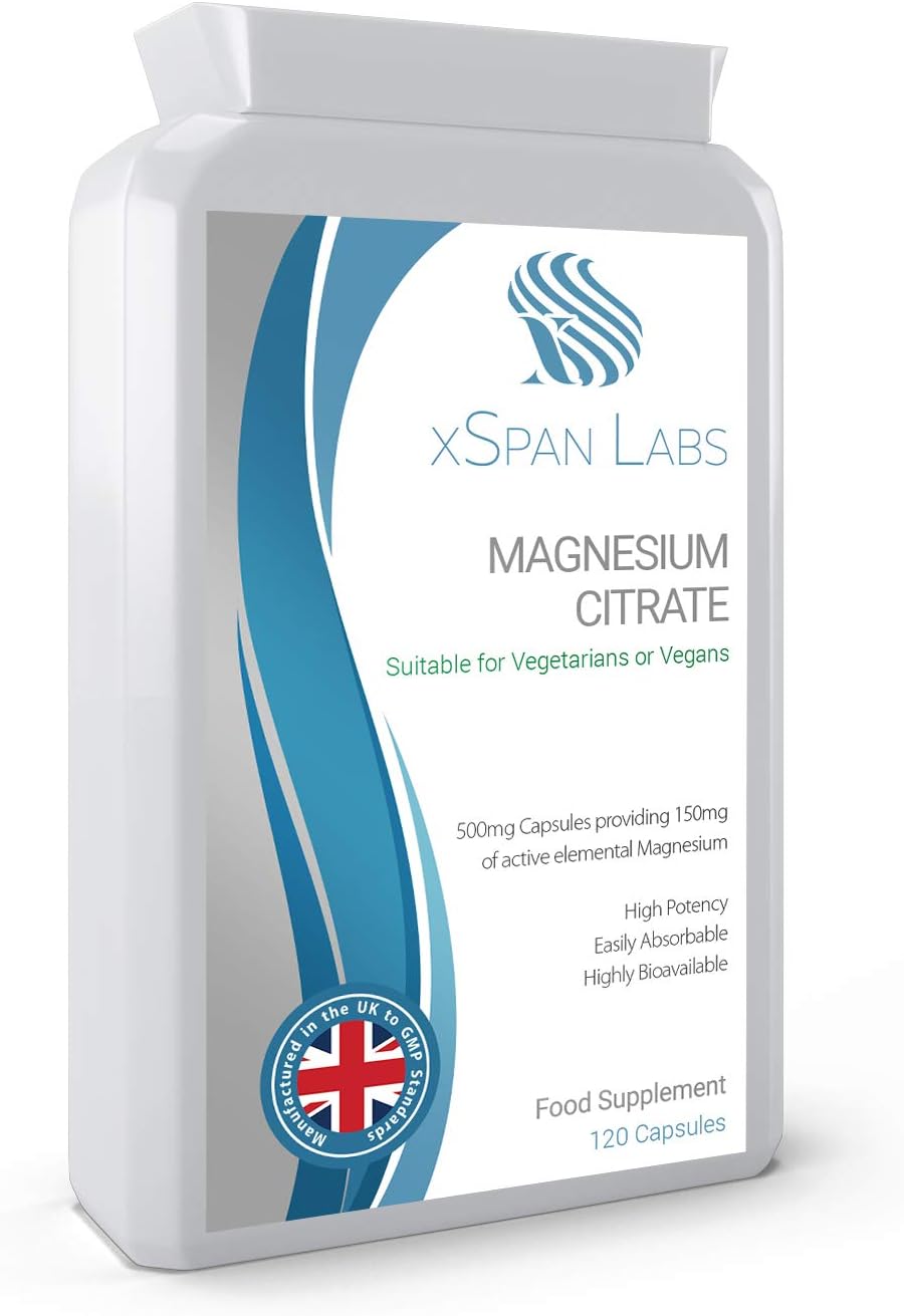 Magnesium Citrate 500mg 120 Capsules - Providing 150mg of Active Elemental Magnesium - High Potency - Easily Absorbable - Highly Bioavailable - UK Manufactured