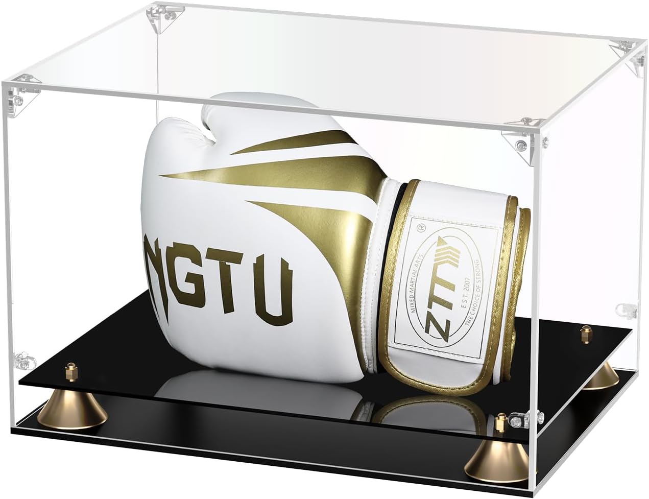 Boxing Glove Display Case, Clear Acrylic Display Case with Double Layer Base for Full Size Boxing Glove, Self-Assembly Showcase Protector for Signed Memorabilia