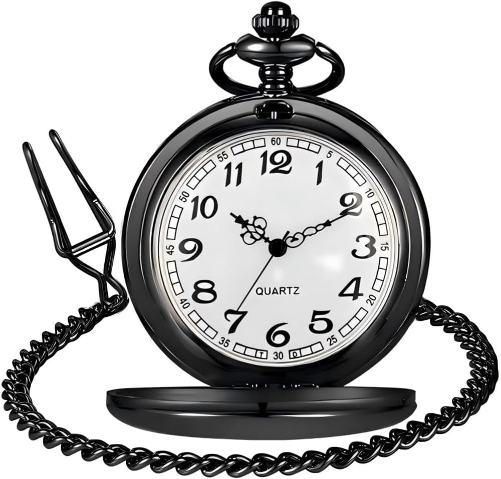 LYMFHCH Classic Smooth Vintage Quartz Pocket Watch, Arabic Numerals Scale Mens Womens Watch with Chain Christmas Graduation Birthday Gifts Fathers Day