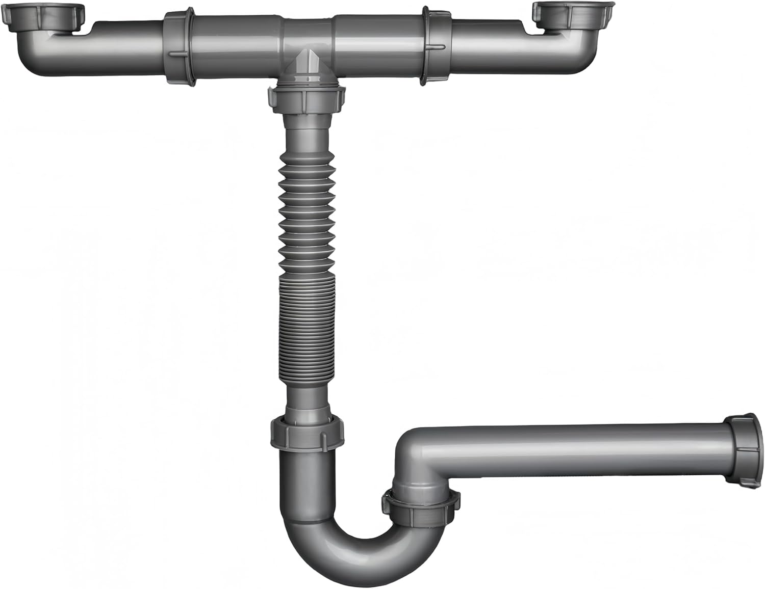 1-1/2" Double Kitchen Sink Drain Pipe kit, Expandable and Flexible P-Trap, Wall-Outlet, Completed Sink Pipe Replacement Kit