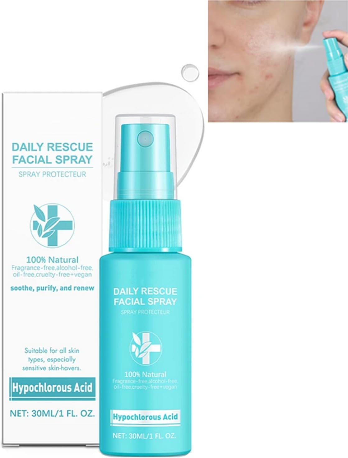 Hypochlorous Acid Face and Skin Spray,30ML Soothing Facial Spray Face Toner, Hypochlorous Acid Spray for Red and Swollen Skin, Broken Skin Calming Emulsion for Sensitive Skin