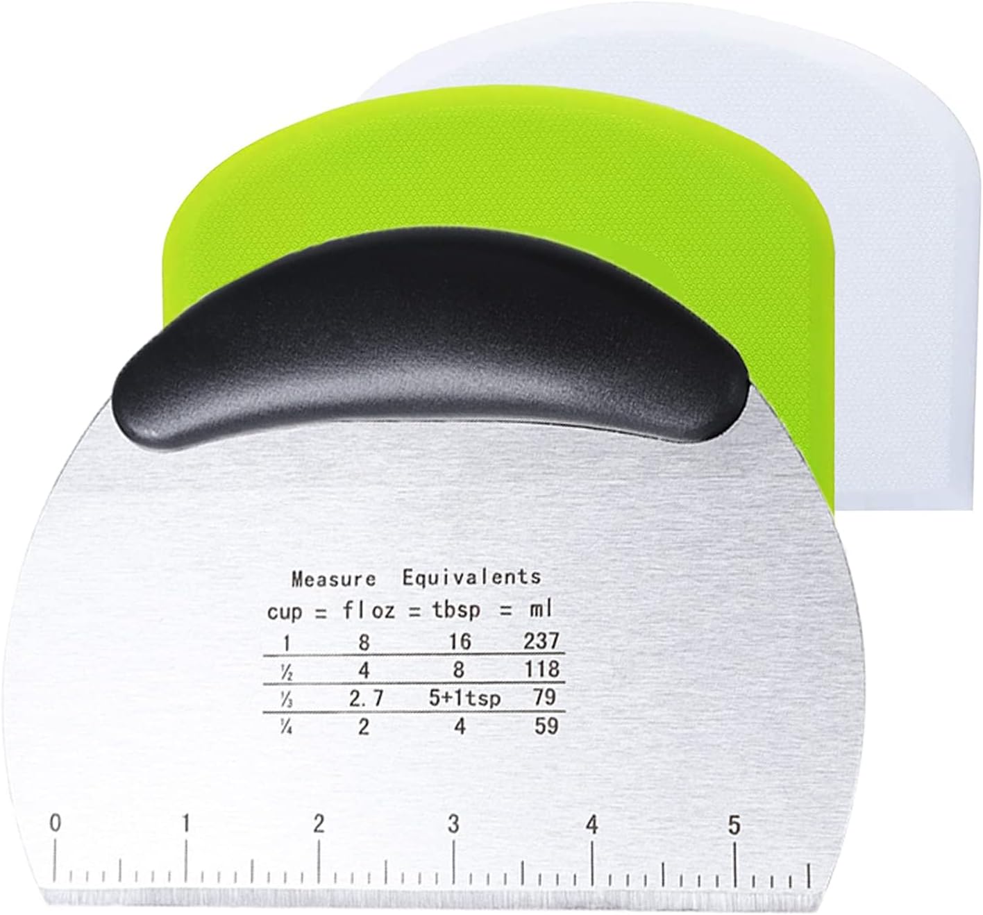 3 Pcs Dough Scraper Cutter Kitchen Scraper,1 Stainless Steel Pizza Spatula with Handle and Measuring Scale,2 Plastic Dough Cutter for Cakes, Pizza, Bread Cutting, Kitchen Supplies