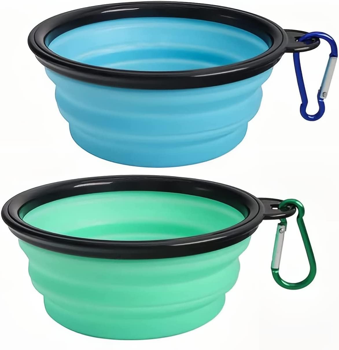 Coolon Collapsible Dog Bowl,Collapsible Dog Water Bowls for Cats Dogs, Portable Pet Feeding Watering Dish,Portable Dog Water Food Bowl with Carabiner (Small(350ML), light blue+light green)