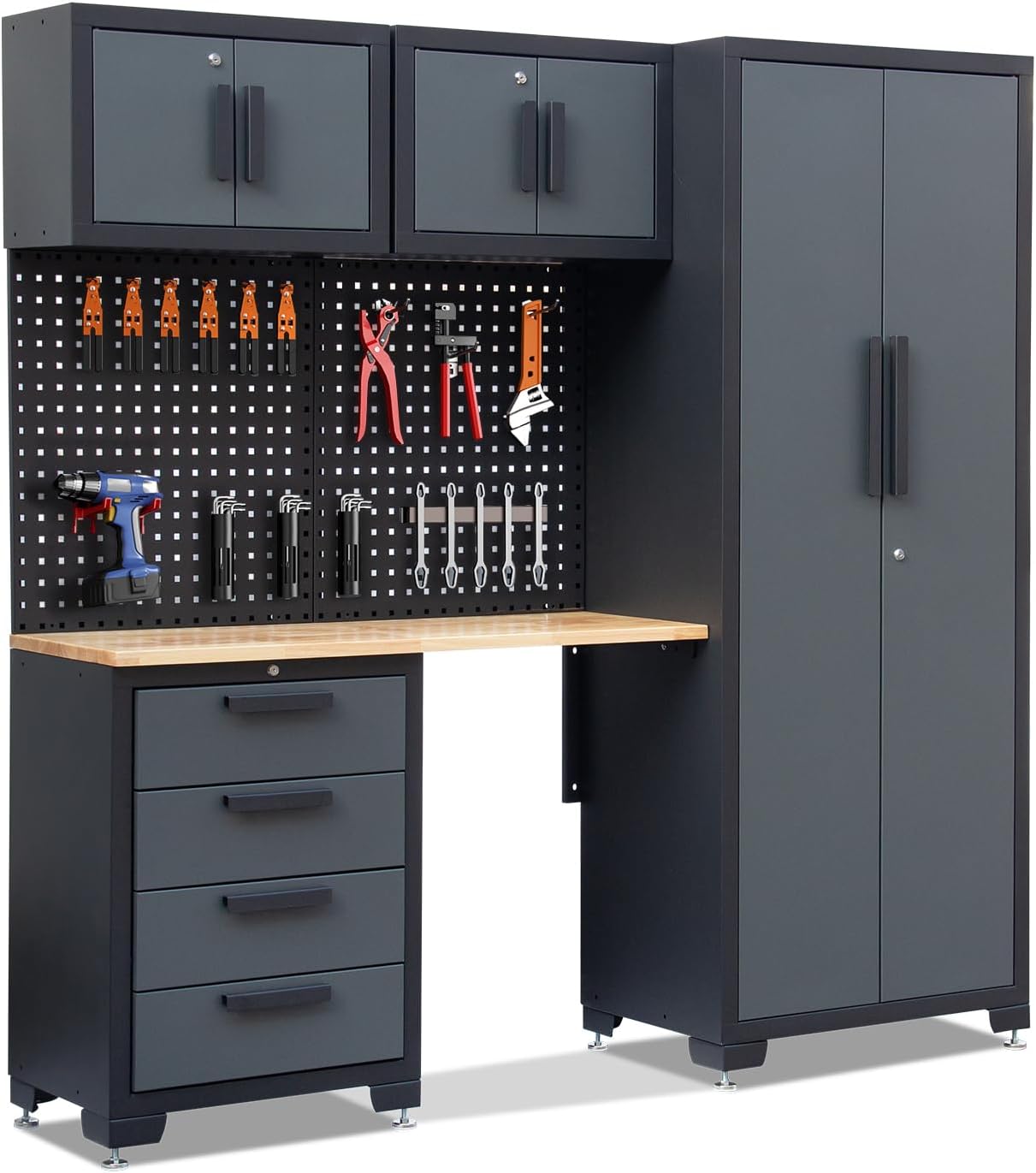 Garage Storage Cabinet System 7-Pcs Workshop Set, Gray