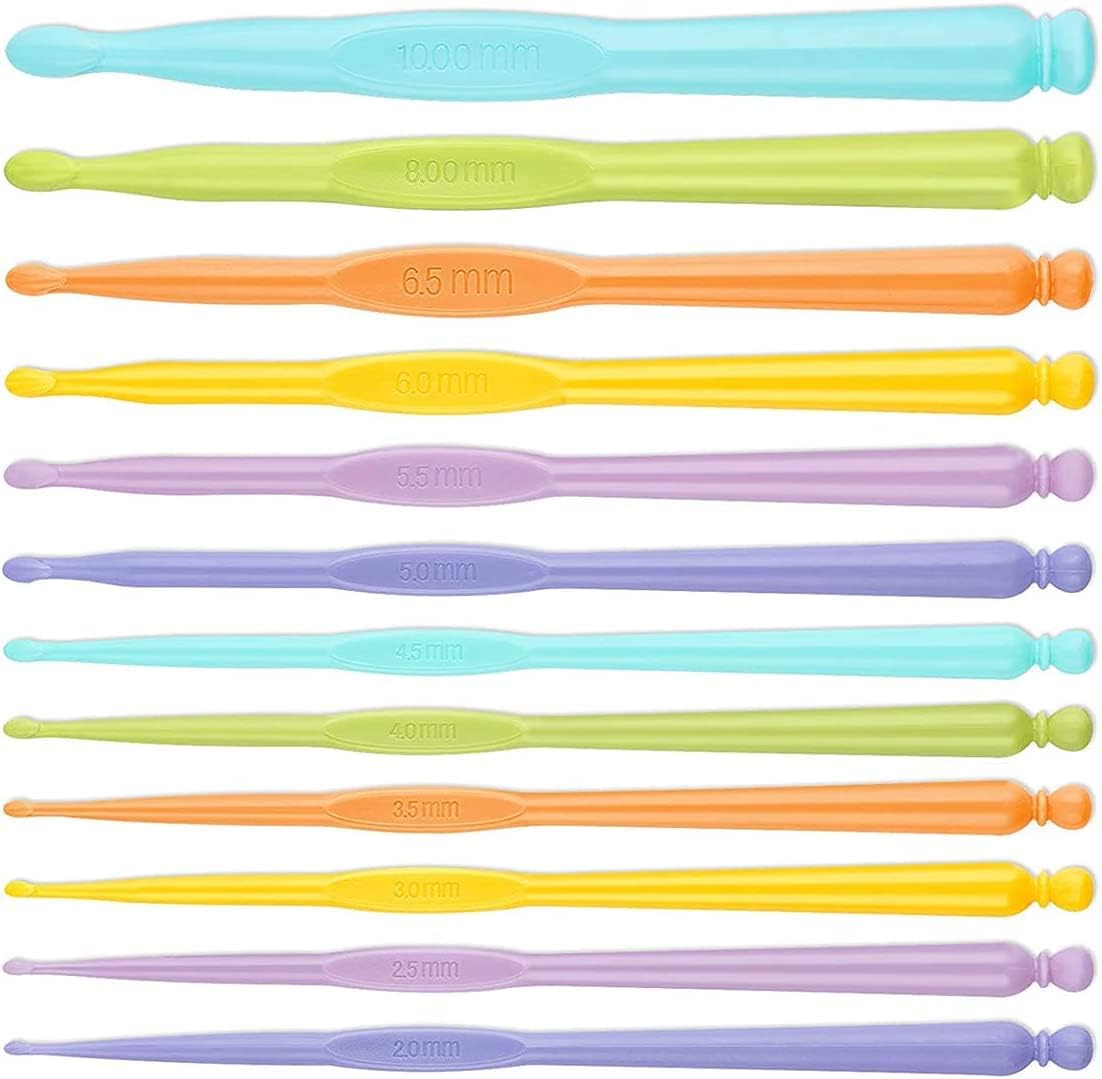 YiYFiT Candy-Colored Plastic Crochet Hooks,12 pcs 2.0-10.0 mm Ergonomic Handle Crochet Knitting Needles Set Making Tool Yarn Set DIY Crochet Hooks Set for Crochet Enthusiasts Beginners Kids