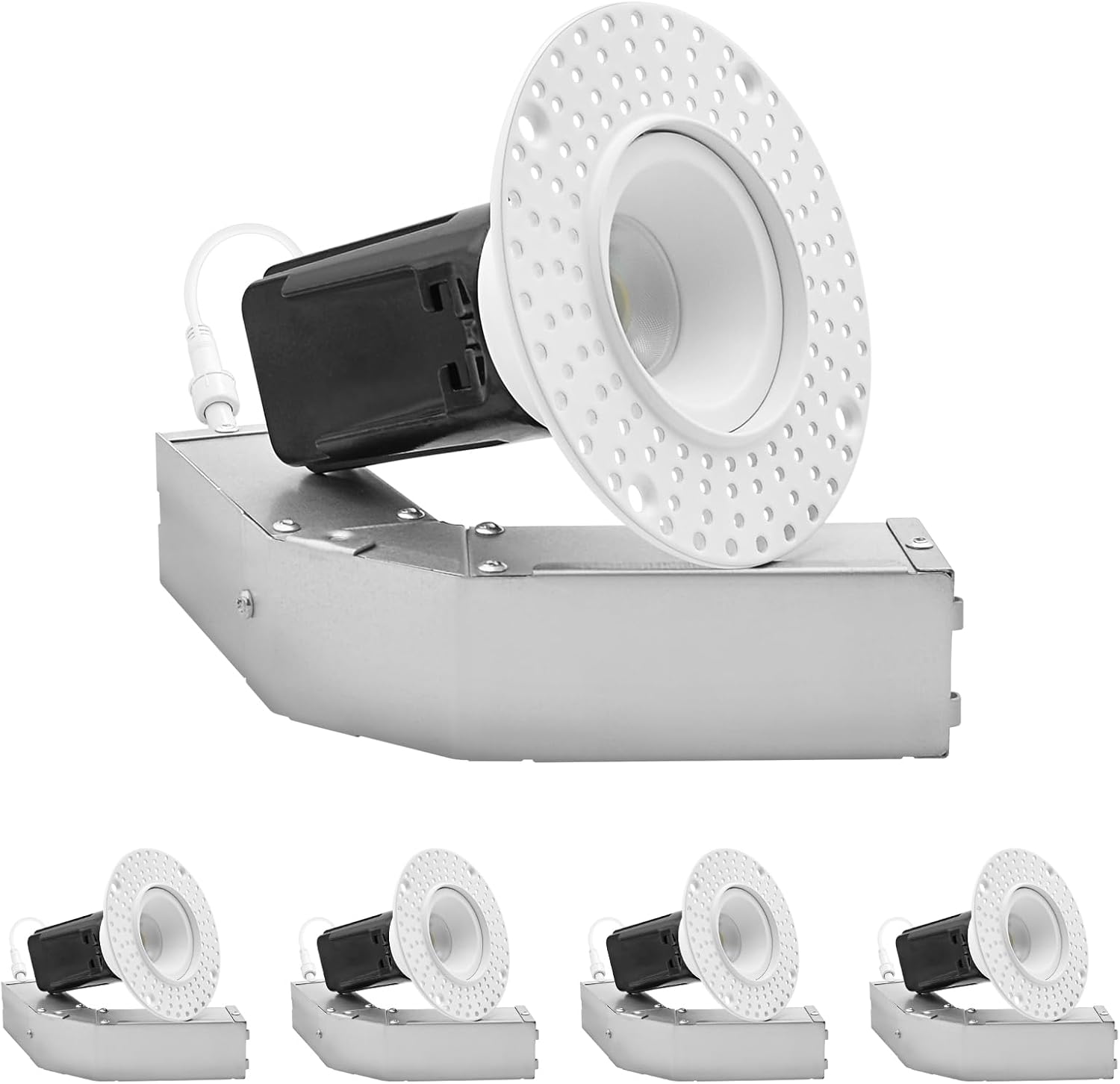 LUXRITE 1 Inch LED Recessed Lighting, Trimless Spotlight, 5CCT 2700K-5000K, 12W High Output 1000 Lumens, 38° Beam, TRIAC Dimmable, Anti-Glare Round Downlight, IC & Wet Rated, ETL Listed White (4 Pack)