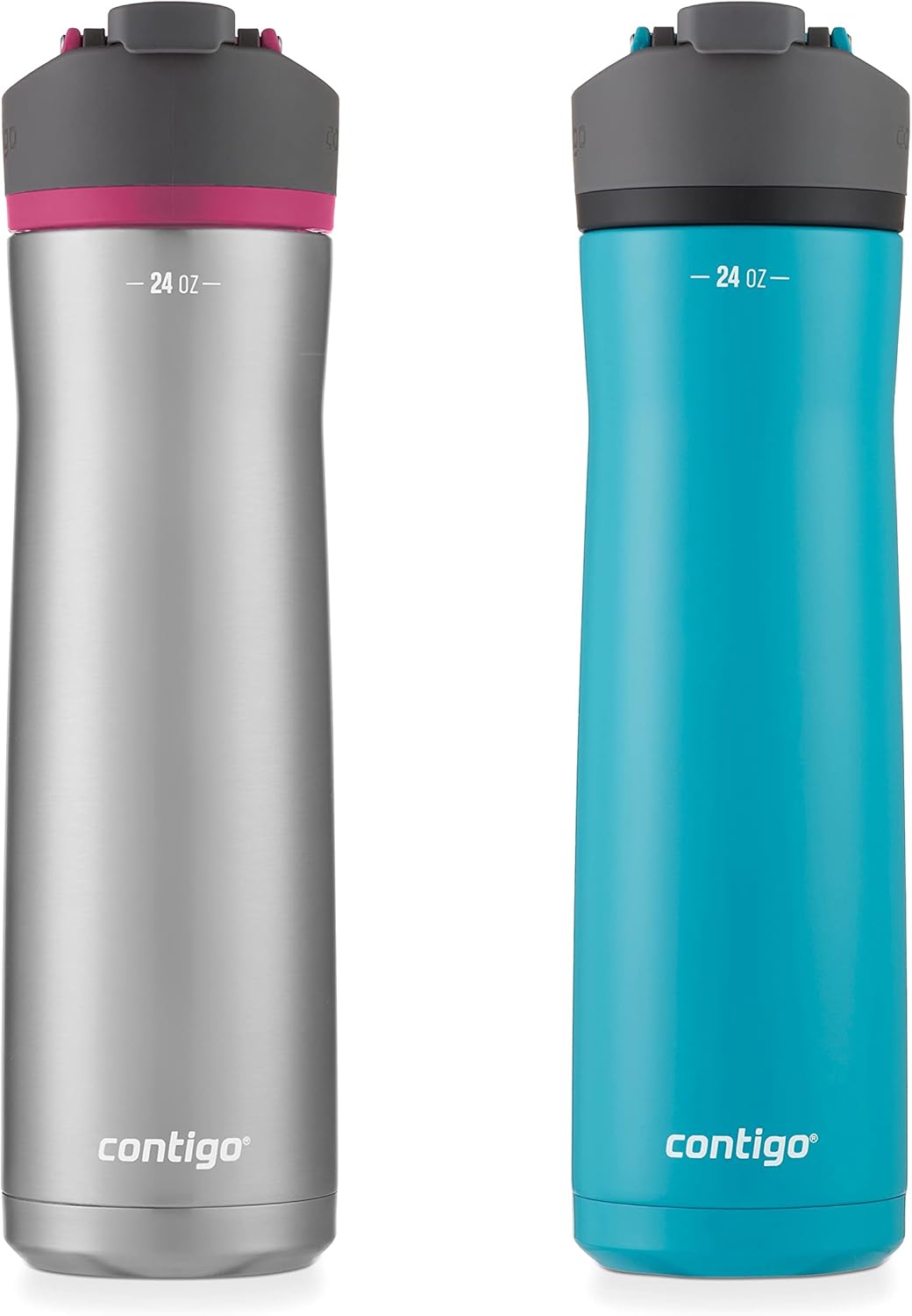 Contigo Cortland Chill 2.0 Vacuum-Insulated Stainless Steel Water Bottle, Spill-Proof Lid, Preserves Temperature for Hours, 24oz 2-Pack, Juniper & Dragonfruit, Ideal for Travel and Daily Use