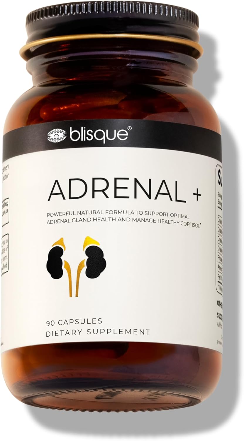 Blisque – Natural Adrenal Support Supplement for Adrenal Health, Cortisol Manager, Fatigue, and Stress Relief | Doctor-Approved | with Ashwagandha | 90 Capsules | Vegan and Non-GMO