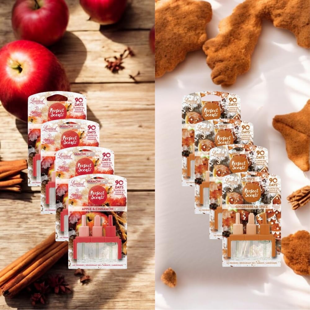 8Pack Air Freshener Plug in Refill 3volution Compatible Refill Air Freshener with 8Pcs Wax Melts (Apple Cinnamon & Gingerbread Spice)