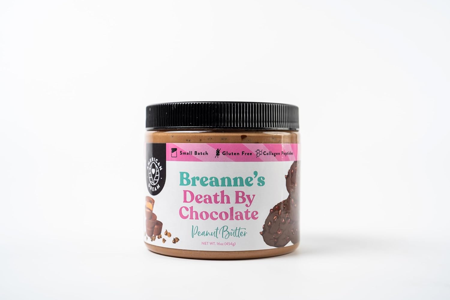 American Dream Nut Butter - Gluten-Free Breanne’s Blend Death By Chocolate Peanut Butter - Small-Batch Hand-Whipped Flavored Peanut Butter Mixed With Crushed Double Chocolate Cookies, Miniature Peanut Butter Cups And Mini Chocolate Chips.