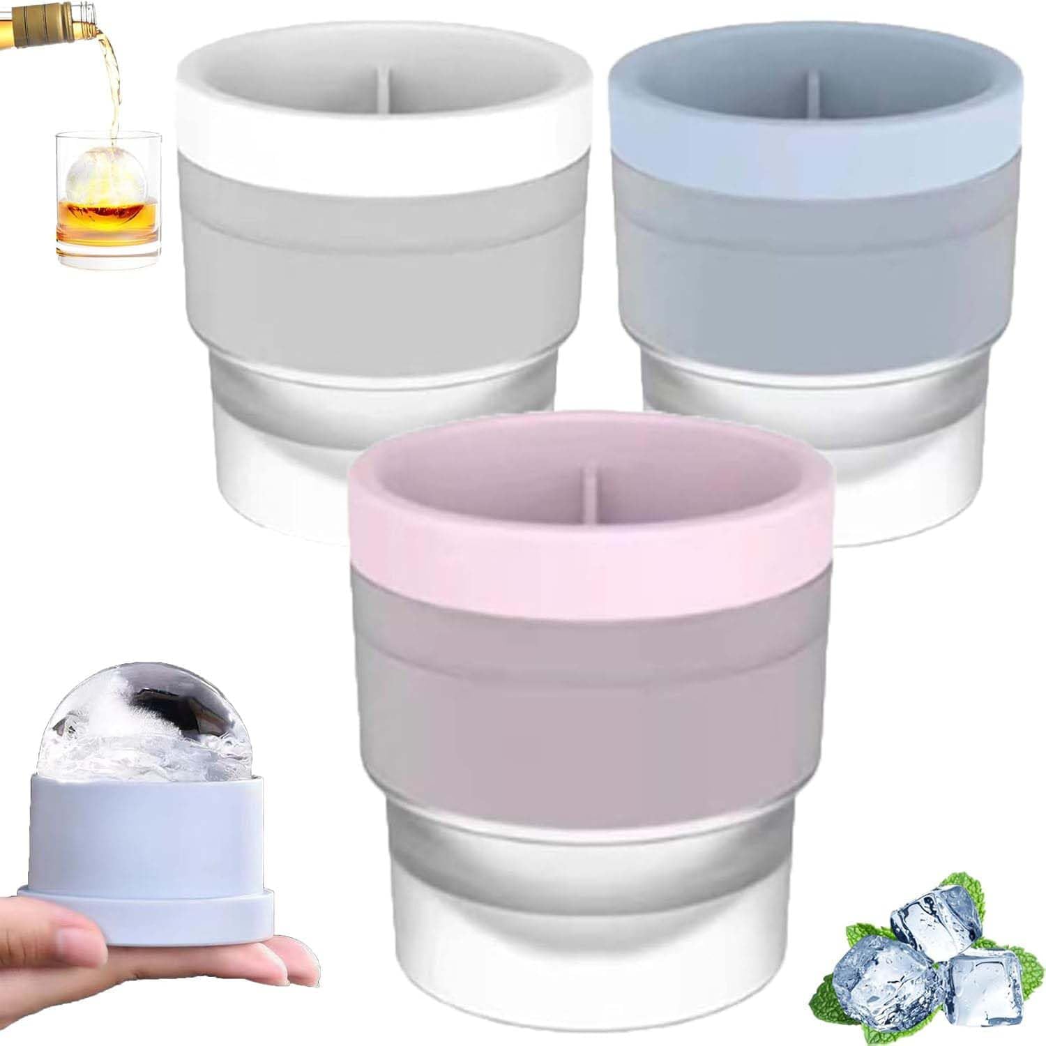 3 PCS Chiclify Ice Ball Maker Mold,Large Ice Ball Mould,Silicone Ice Ball Maker Mould,Easy-Release Sphere Ice Maker for Jelly Milk Juice Chocolate or Cocktails Whiskey & Plastic Funnel