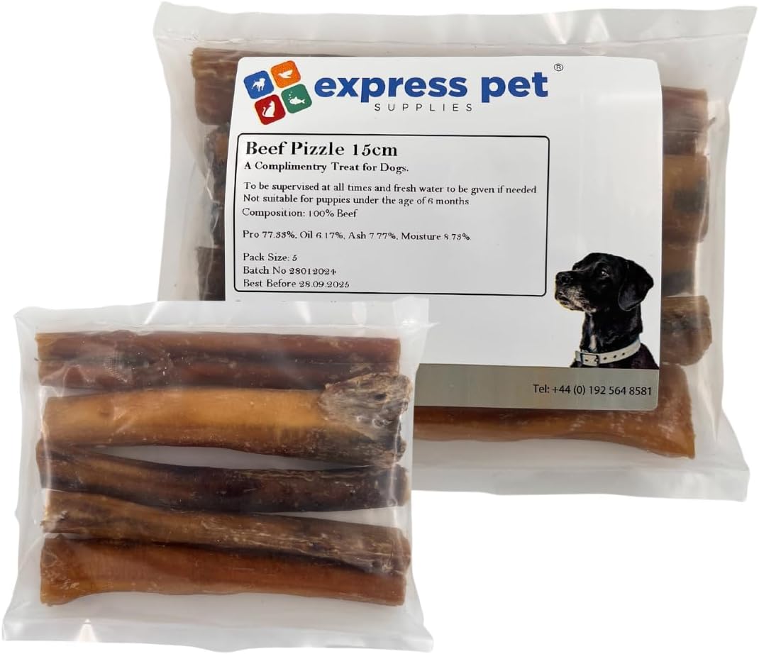 Express Pet Supplies 5 x 15cm (6-7") Inch Premium Extra Thick Bulls Pizzles Bully Dental Sticks Dog Treat Chews - 150g