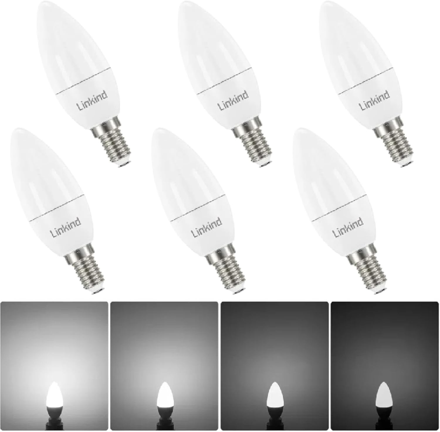 Linkind E14 LED Dimmable Candle Light Bulbs, 5000K Daylight White SES Bulb 5W, 40W Equivalent 470lm, Energy Saving LED Bulb, CE/RoHS/ErP Certified, AC 220-240V, 6 Pack