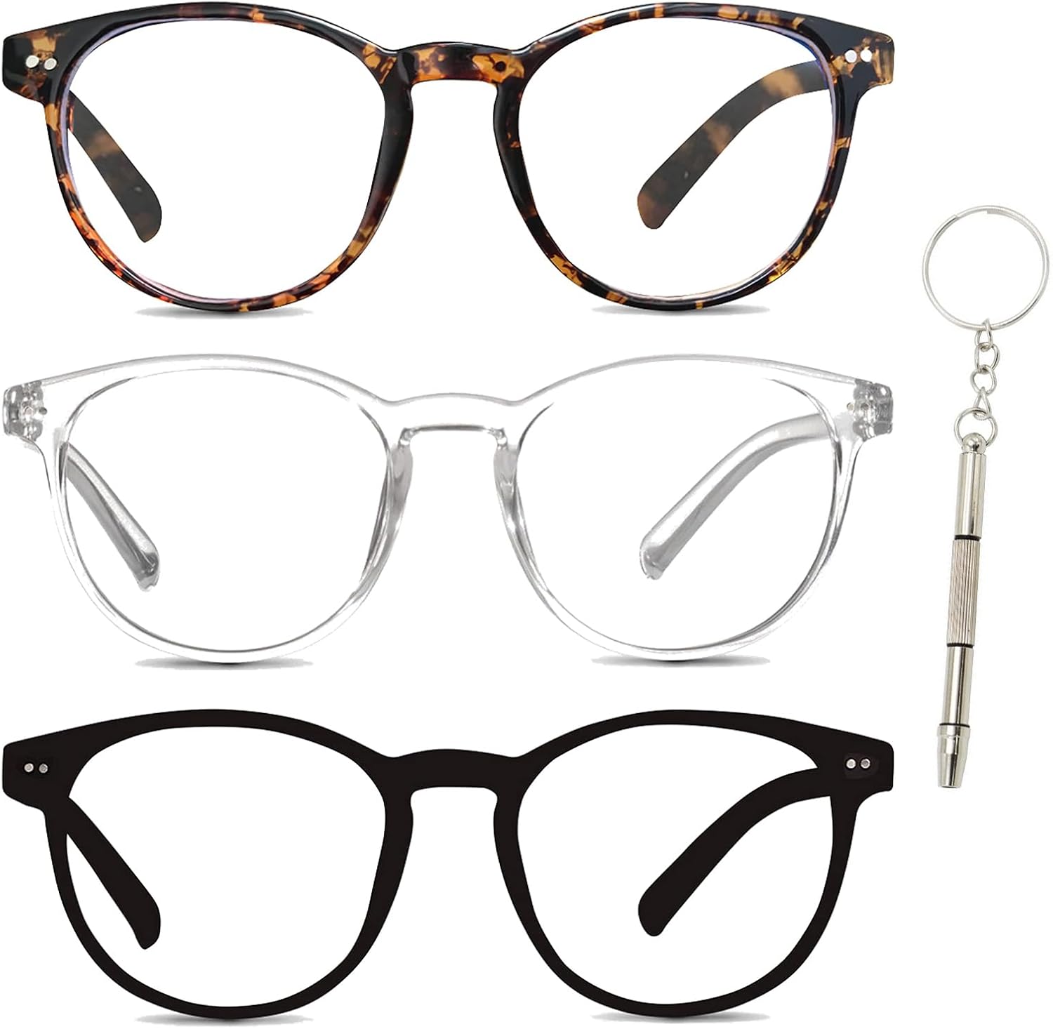 Blue Light Blocking Glasses - 3 Packs, Clear, Lightweight, Anti-Glare, Prevent Eye Strain, with Screwdriver