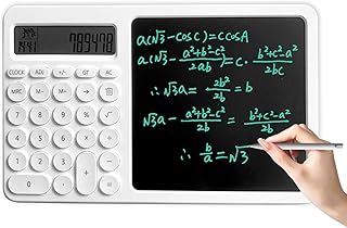 Calculator & Writing Tablet/Pad 2in1 Plus Time & Temperature Display. 1 Stylus 2 Take Note/Draw Sketch/Leave Message on 8 Inch LCD Screen. Hidden Back Support 2 Stand on Desktop. Good Business Gift