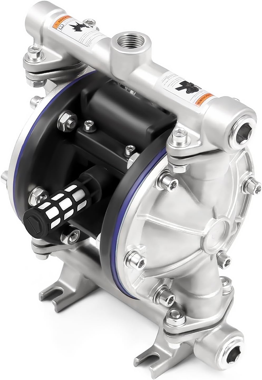 Nakkaa SS Pneumatic Double Diaphragm Pump 8.8GPM 1/2" In/Out Max 120PSI | Stainless Steel, Used to Transport Various Low Viscosity Liquids, Hydraulic Fluid, diesel, coating,etc