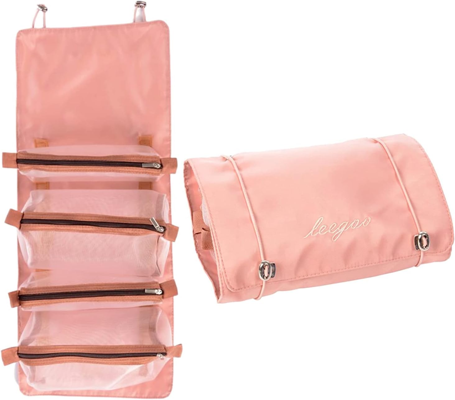 Large Capacity Cosmetic Travel Bag, Women's Makeup Travel Bag Portable Leather Cosmetics Bag, Makeup Storage Bags with Handle and Divider, Wide Opening (Pink), Rose Pink, L, Travel Accessories