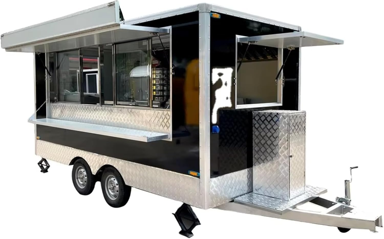 Mobile Food Truck - Complete Commercial Kitchen + Dual-Zone Refrigeration System Integration, Ready-to-use Fast Food Truck Startup Solution, Including Gas stove/fryer/sink/220V Power System.
