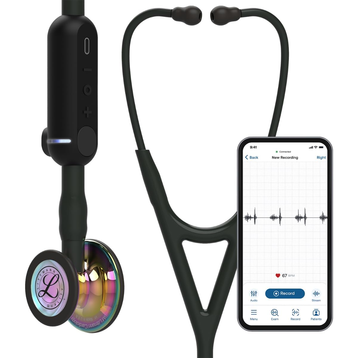 3M Littmann CORE Digital Stethoscope, Our Most Advanced Stethoscope Yet, Up To 40x Amplification, Active Noise Cancellation, In-App Sound Wave Visualization, High Polish Rainbow Chestpiece, 8570