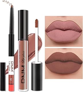 AMY'S DIARY 2pcs Nude Matte brown Lip Liner and Lipstick Makeup Set, Liquid Lipstick 24H and Lip Liner Set Matt Lips Make Up Waterproof Long Lasting Lipstick Matte Kit (#32)