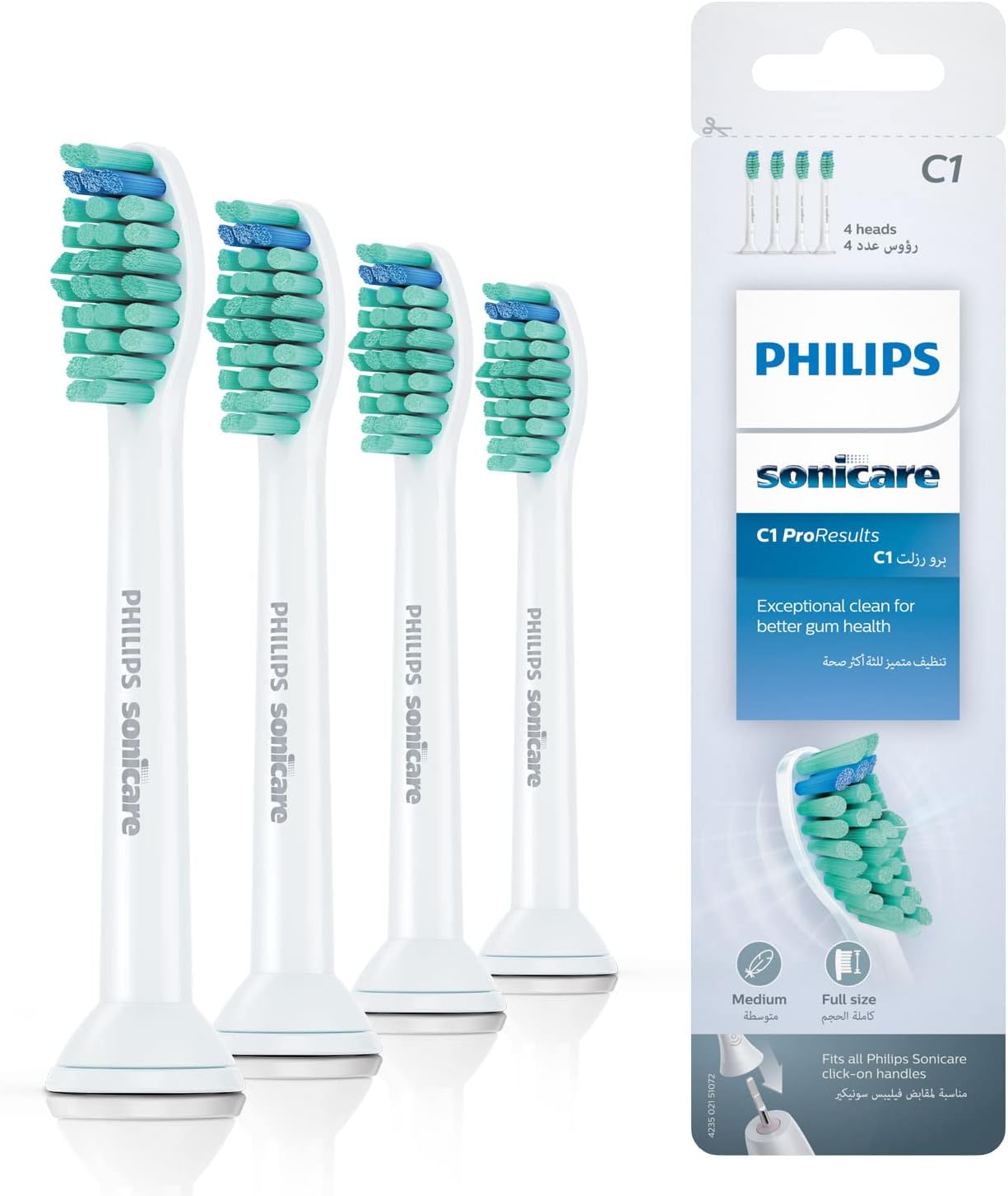 Philips Sonicare Original ProResults Standard Sonic Toothbrush Heads - 4 Pack in White (Model HX6014/07)