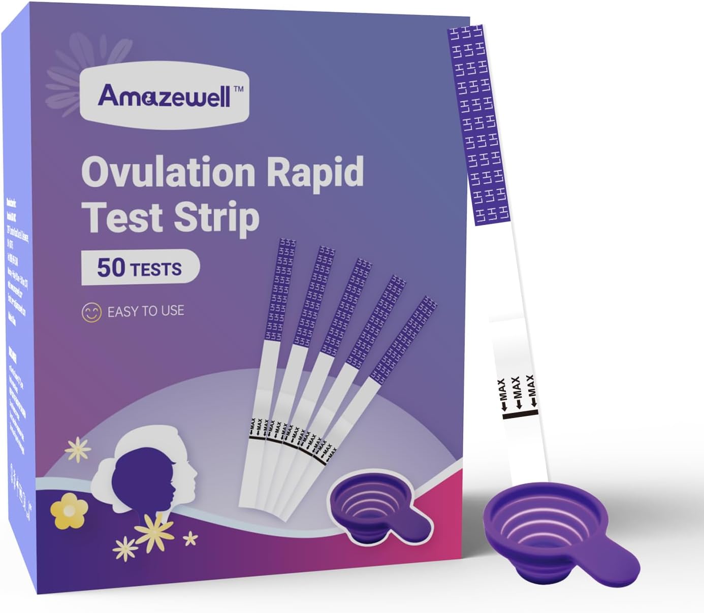 Ovulation Tests,Ovulation Test Strips Bulk for Women with Cup,50 Count Amazewell Ovulation Predictor Kit, Accurate Fertility Tests for Home, Individually Wrapped 5mm,Ovulation Strips Tracker