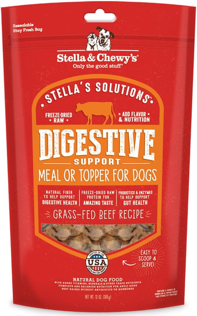 Stella & Chewy's Freeze-Dried Raw Dog Food for Digestive Health - Grass-Fed Beef Dinner Morsels - Natural Solution for Sensitive Stomach, Gas & Firm Stools - Premium Raw Nutrition - 13oz
