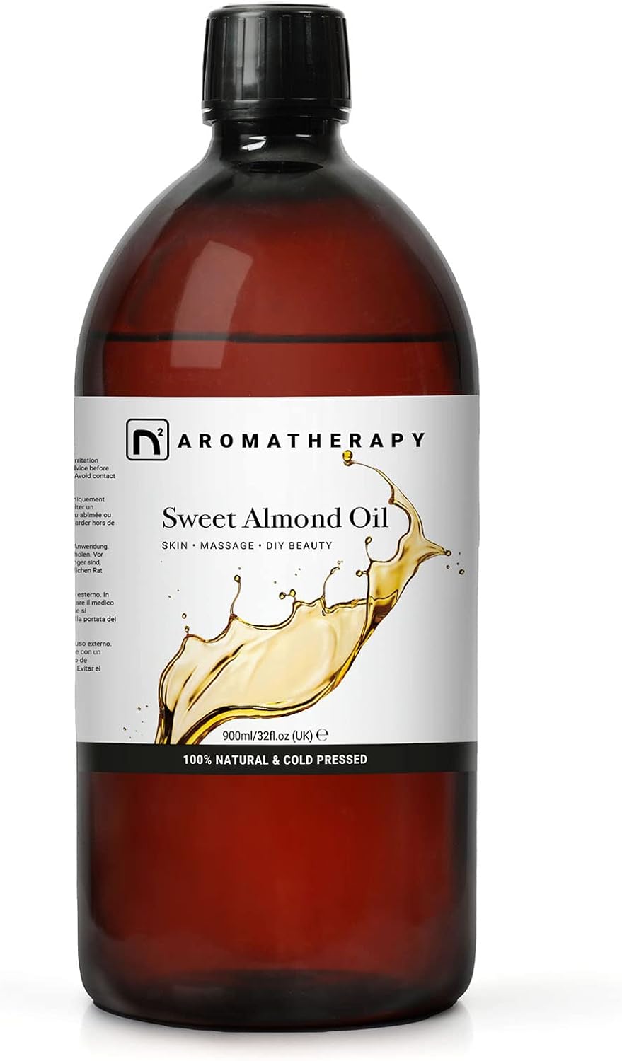 n2 Aromatherapy Sweet Almond Oil - 900ml - for Skin, Hair, Massage, Nails, Cuticles, Ears, Face, Body - Natural Skin Care for DIY Beauty, Soap Making