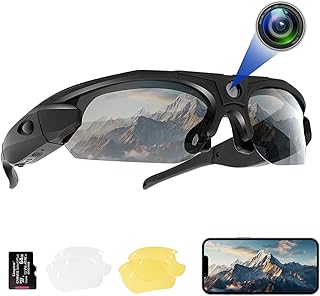 4K HD Sport Camera with WiFi, Camera Sunglasses with UV400 Protection Polarized Lenses+Clear/Yellow Lens for Outdoor Sports Supports iOS&Android (64GB TF Card Included)