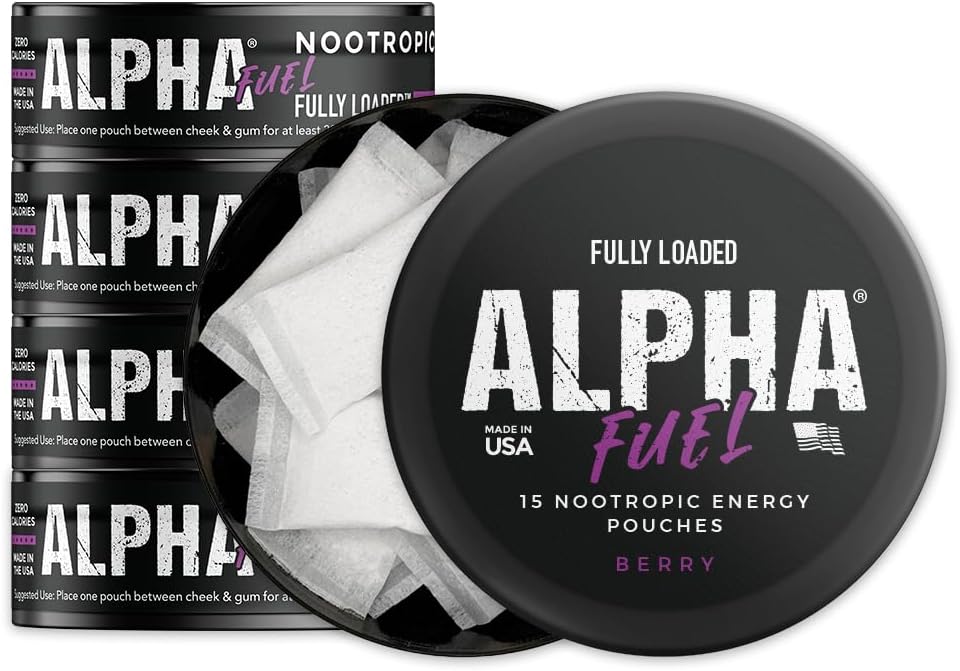Fully Loaded Alpha Fuel Nootropic Pouches (Berry Fuel) - Nootropic Energy Pouches with Caffeine, Alpha GPC, Tyrosine, Taurine, Guarana and More