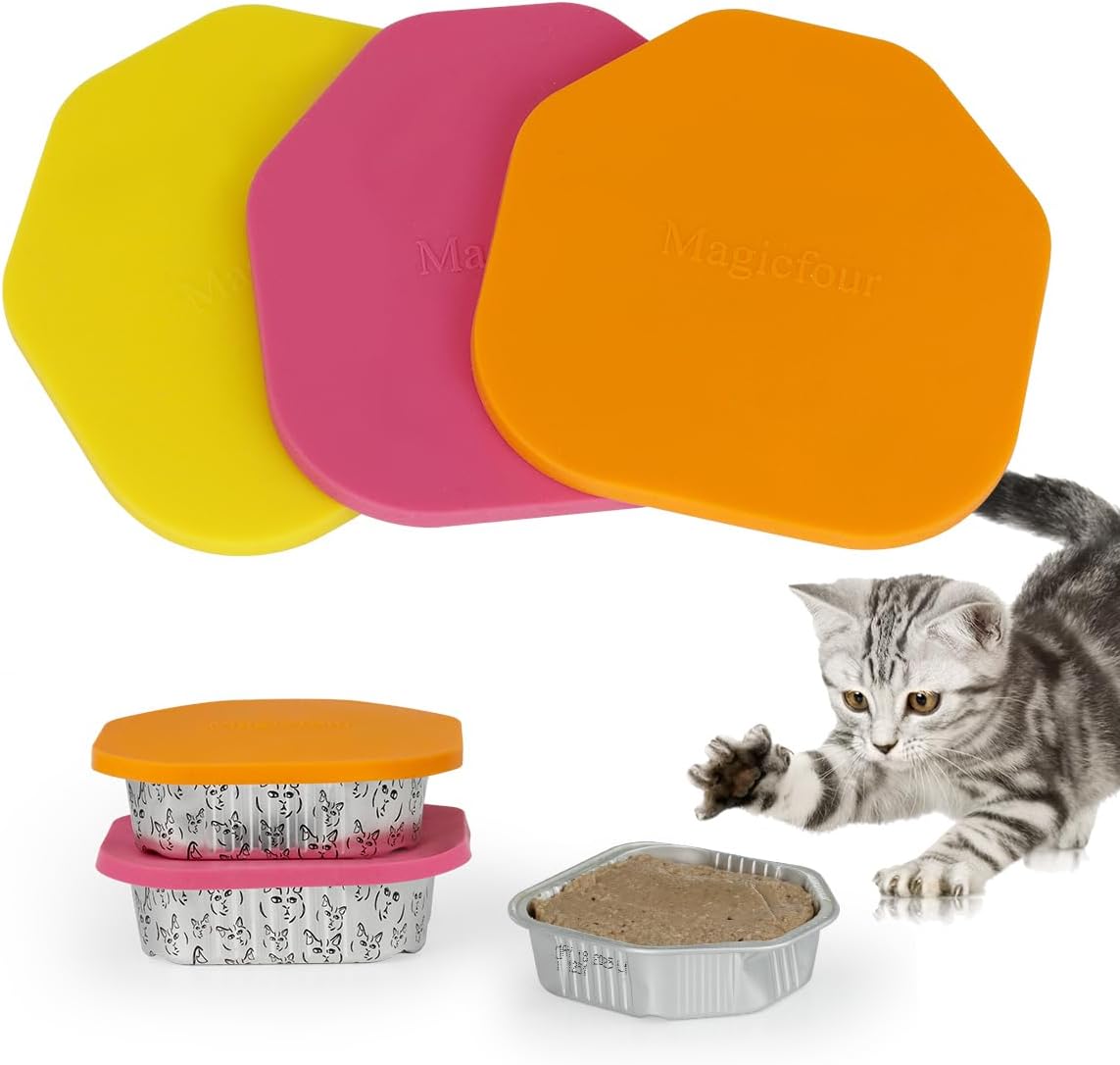 Magicfour Cat Food Can Cover Lid for Kirkland, 3 Pcs Silicon Can Sealer Saver Top Cap for Small Cat Pet
