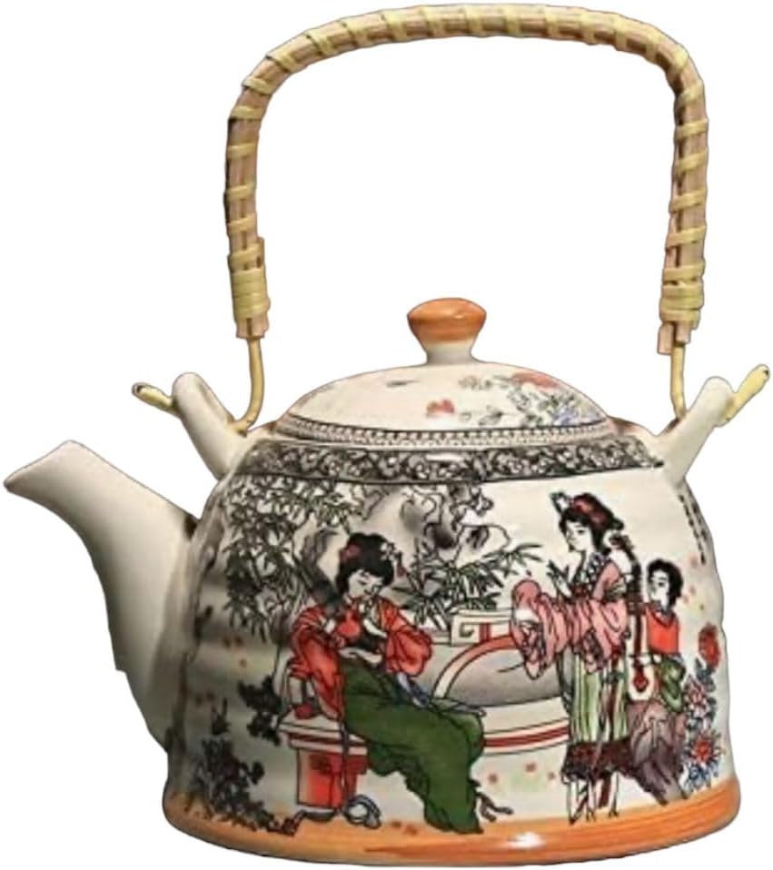 Home & Treat 900ml Vintage Floral Porcelain Tea Pot with Strainer | Colorful Handmade Ceramic Tea Kettle | Household,Hotel, Resturent Chinese Style Tea Pot