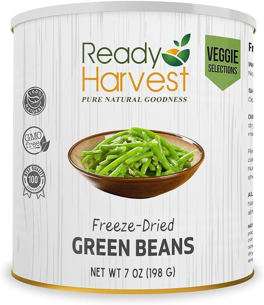 Ready Harvest Freeze-Dried Green Beans Canned, Survival Emergency Food Beans Supplies, Camping Vegetables #10 Can, 25-Year Shelf Life