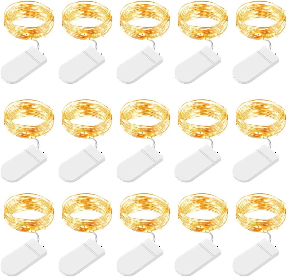 BROTOU LED String Lights, 2M 20 LED Battery Operated Fairy Lights, Waterproof Silver Plated Copper Wire Lights for in/Outdoor Decor, Christmas, Halloween, Valentine, Birthday (Warm White, 15 Pack)