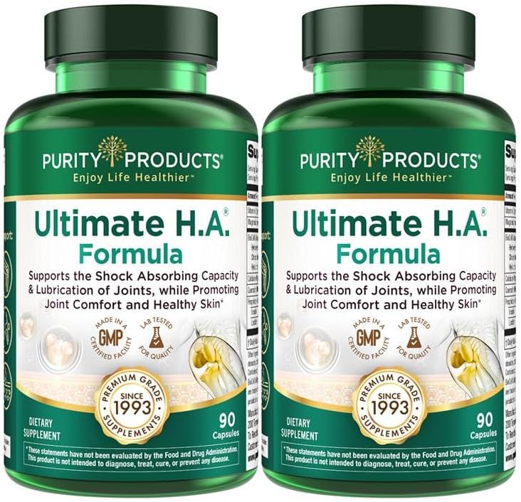 Purity Products Ultimate H.A. Formula - Clinically Studied BioCell Collagen - Dynamic Hyaluronic Acid Support for The Joints and Skin - 90 Count per Bottle (2 Bottles) - from