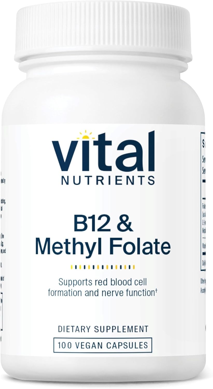 Vital Nutrients Vitamin B12 & Methyl Folate - Vegan Methylated Folate & B12 Supplement - 5-MTHF Plus B12 Supports Nervous System & Metabolism* - Gluten, Dairy, Soy Free - 100 Capsules