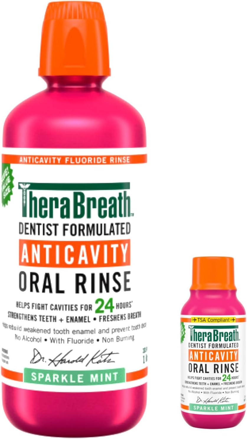 Anticavity Fluoride Mouthwash, Sparkle Mint, Dentist Formulated, 1 Liter (33.8 fl oz) + Travel Size, 3 fl oz