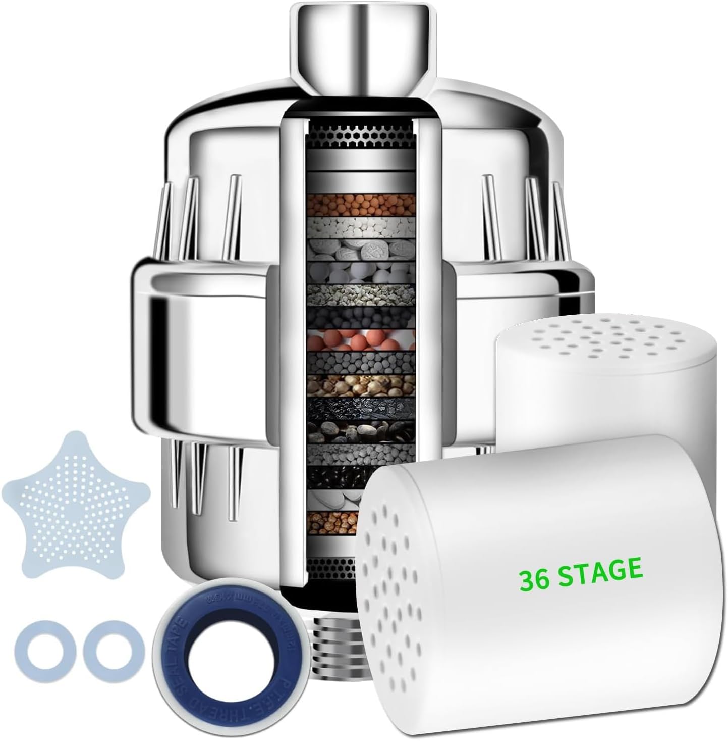 36 Stage Vitamin C Shower Filter for Hard Water - Shower Head Filter with Replaceable Cartridge to Remove Chlorine and Heavy Metals