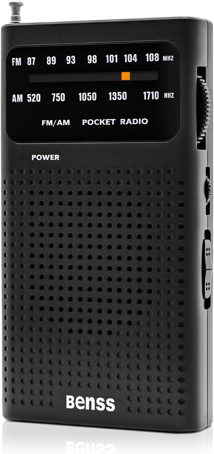 Benss Small Radios Portable AM FM, transistor radios 2AA Battery Operated with Best Reception, Radio with Speaker & Headphone Jack, Pocket Radio for Indoor, Outdoor and Emergency Use(Black)
